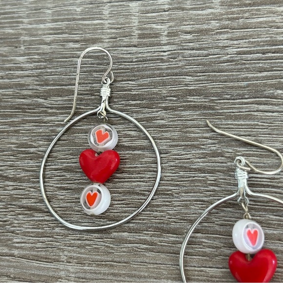 Silver Heart Hoop Earrings - Picture 7 of 12